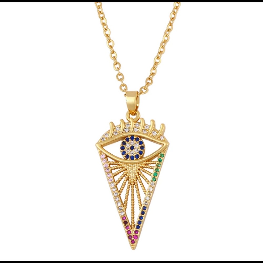 Bling rhinestone rainbow gold necklace